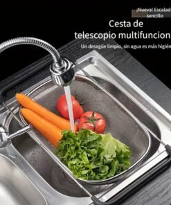 1 pza., Colador de fregadero, Cesta de lavado de verduras para fregadero, Cesta escurridora de frutas, Cesta escurridora de acero inoxidable, Cesta coladora, Rejilla ajustable para fregadero, Colador multifuncional, Utensilios de cocina, Gadgets de cocina, Accesorios de cocina