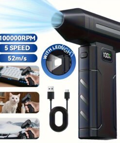 1 Ventilador Portátil USB Recargable | 6 Velocidades de Alta Presión, Turbo Súper Potente de 100K RPM, Batería de 3000mAh, Efecto de Aire Refrescante, Ideal para Viajes, Camping, Actividades al Aire Libre, con Plumero de Aire Eléctrico