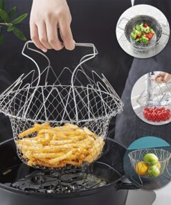 Canasta plegable de acero inoxidable para freír, colar aceite y exhibir frutas, diseño de malla duradero, ideal para papas fritas, vegetales y más