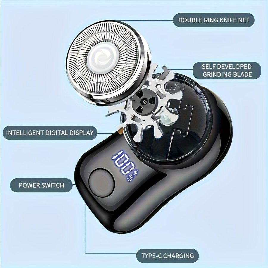 Mini afeitadora rotatoria FEIYBA recargable por USB, unisex, portátil con pantalla digital LED de un botón, adecuada para viajes, oficina, salidas, regalo para hombres