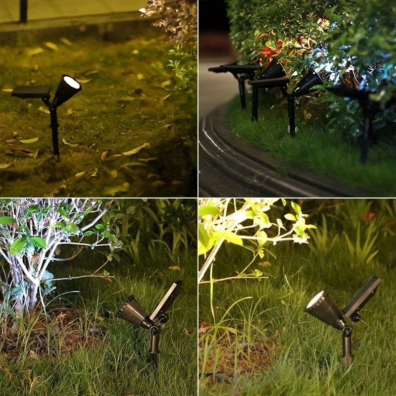 2 luces solares de punto LED de 9 LED, IP65 RGB de brillo ajustable para exteriores, luces de paisaje para jardín, camino, patio, árboles, entrada de vehículos, patio, césped y decoración de calles, luz solar