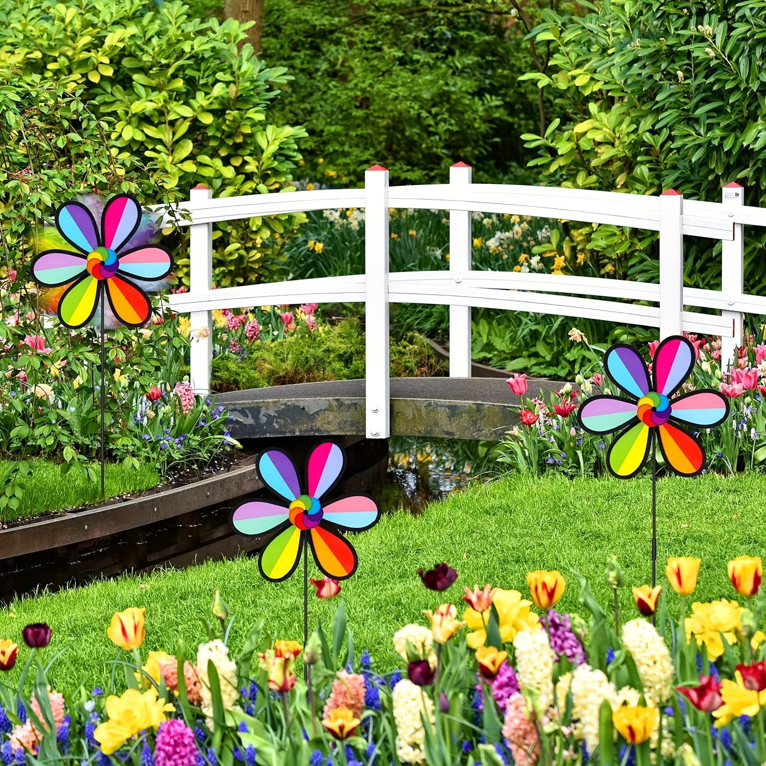 1 Pieza de Letrero de Molino de Viento para Jardín, Decoración Plástica para Exteriores sin Necesidad de Energía o Baterías, Arte de Patio con Colores Vibrantes