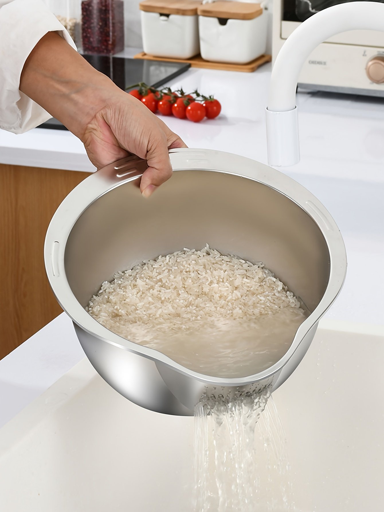 Colador de Cocina Multiusos de Acero Inoxidable - Ideal para Lavar Arroz, Escurrir Frutas y Limpiar Verduras - Colador de Malla Duradero y Seguro para Alimentos con Mango para un Filtrado Eficiente del Agua, Colador de Arroz