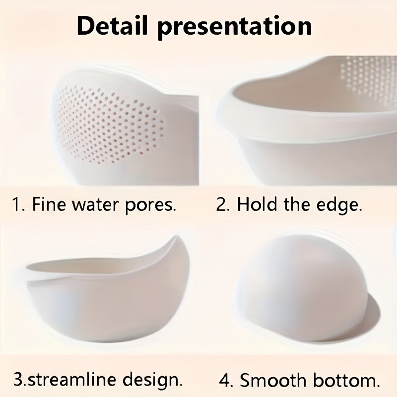 1 cesta de filtro de agua espaciosa y resistente con base antideslizante, diseñada para un drenaje rápido al limpiar arroz, verduras, frutas y huevos. Incluye asas fáciles de agarrar y bordes seguros, es apta para lavavajillas.