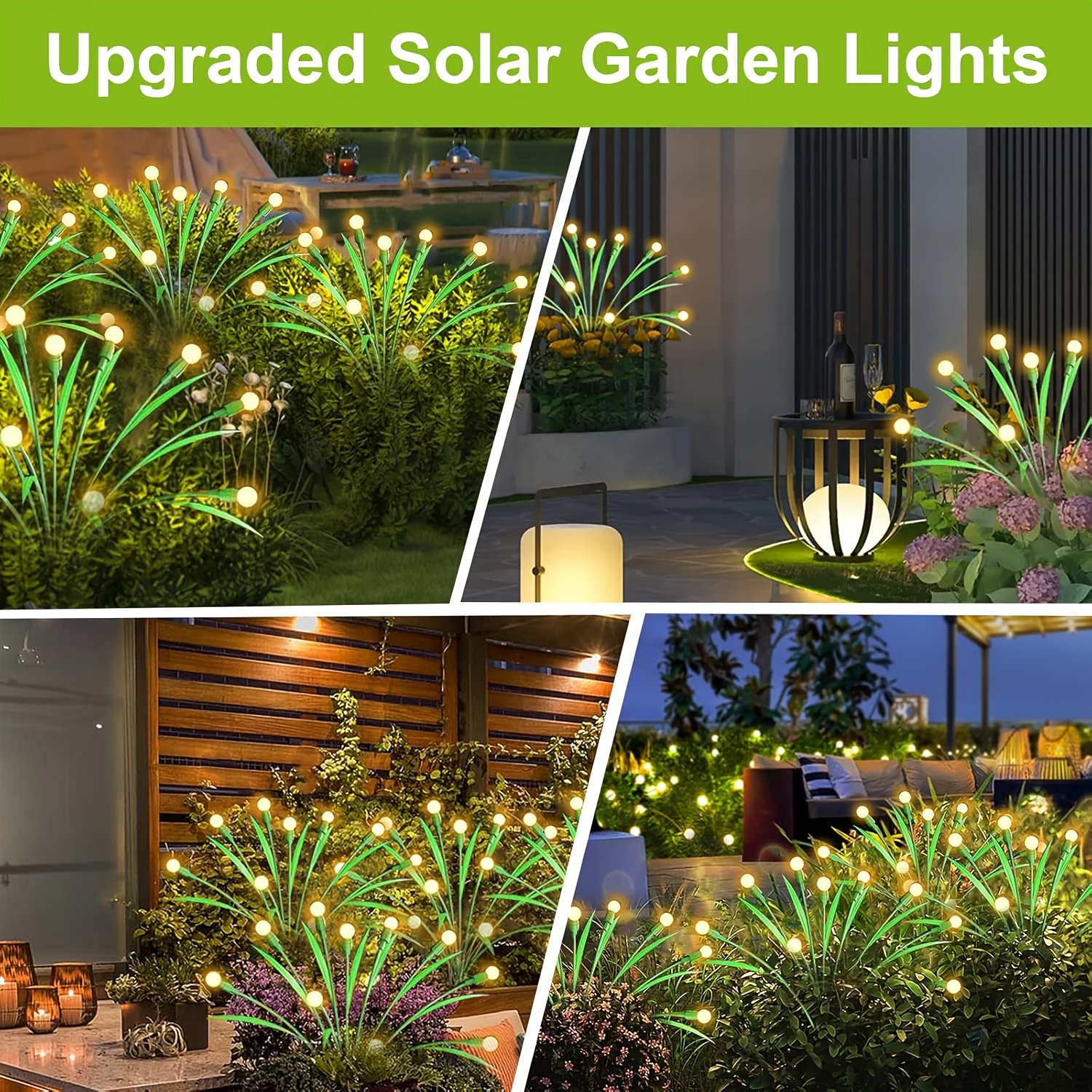 Luces solares, luces solares de luciérnaga, diseñadas para caminos de jardín al aire libre y decoración de césped, adecuadas para Halloween, Navidad, Año Nuevo y decoraciones de Ramadán, ideales para patios, calles, paredes exteriores, porches, jardines e iluminación de parques