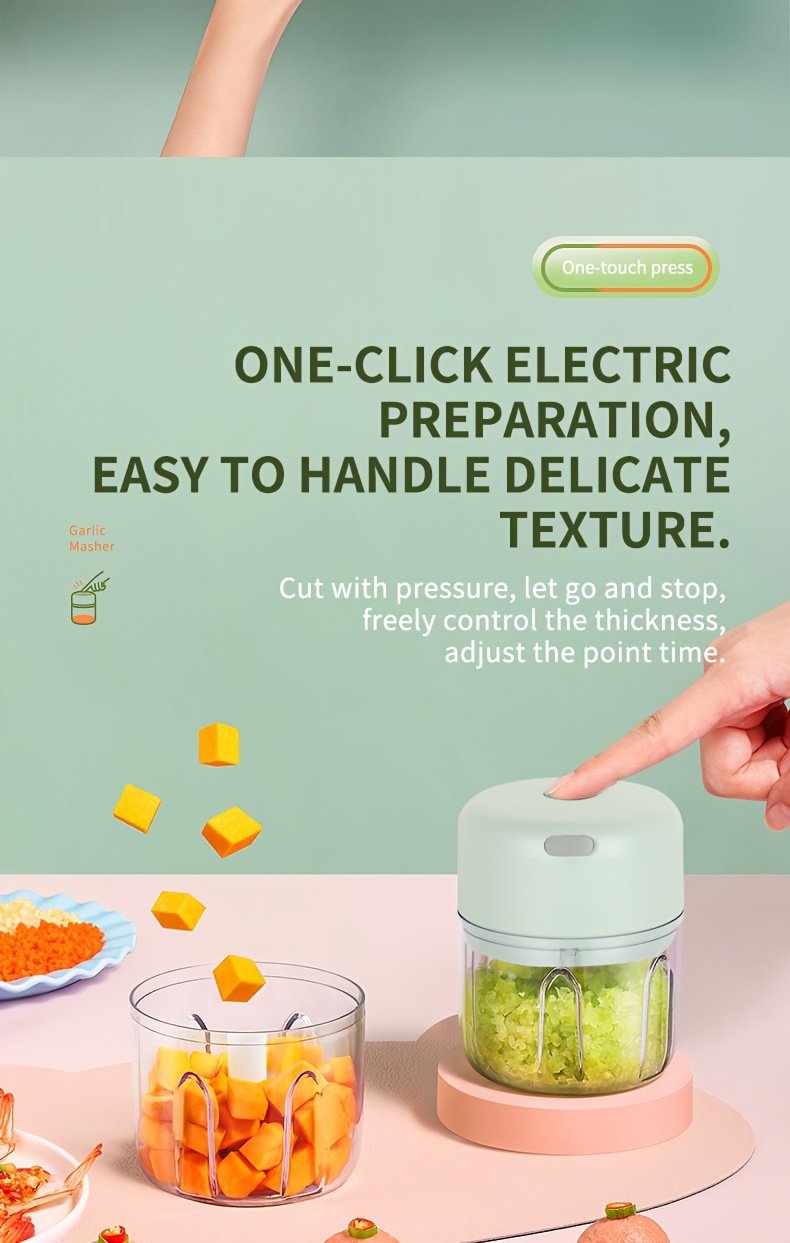 Picadora de ajo eléctrica portátil mini recargable por USB de 100/250 ml - Para picar ajo, jengibre, chile, cebolla, carne