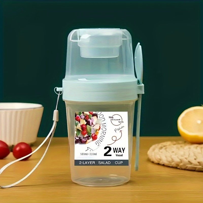 1 pieza, Taza para Ensalada, Taza Agitadora para Ensalada, Contenedor de Ensalada Saludable de Plástico con Tenedor, Porta Aderezo para Ensalada, Taza para Ensalada de Picnic, Almuerzo, Desayuno, Suministros de Cocina, Utensilios de Cocina, Suministros para la Vuelta al Colegio