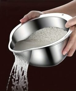 Colador de Cocina Multiusos de Acero Inoxidable - Ideal para Lavar Arroz, Escurrir Frutas y Limpiar Verduras - Colador de Malla Duradero y Seguro para Alimentos con Mango para un Filtrado Eficiente del Agua, Colador de Arroz