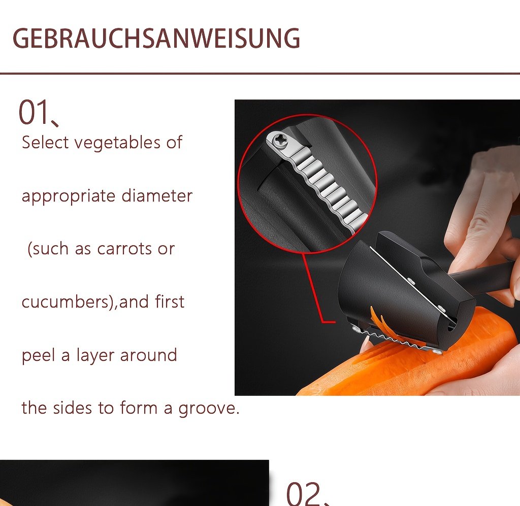 Con solo un suave rodillo, puedes crear flores de frutas. Esta herramienta de cocina multifuncional es perfecta para pelar y tallar verduras y frutas, creando hermosas decoraciones de pepino y zanahoria para tus platos. Es un excelente asistente para un