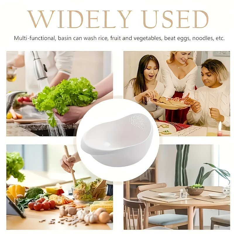 1 cesta de filtro de agua espaciosa y resistente con base antideslizante, diseñada para un drenaje rápido al limpiar arroz, verduras, frutas y huevos. Incluye asas fáciles de agarrar y bordes seguros, es apta para lavavajillas.