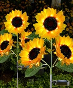 Decoraciones Navideñas Solares para Exteriores, 3 Luces LED de Girasol, Luces Solares de Flores, Regalos de Girasol para Mamá en Cumpleaños y Navidad, Luces Decorativas de Estaca para Jardín y Césped, Iluminación Decorativa para Exteriores