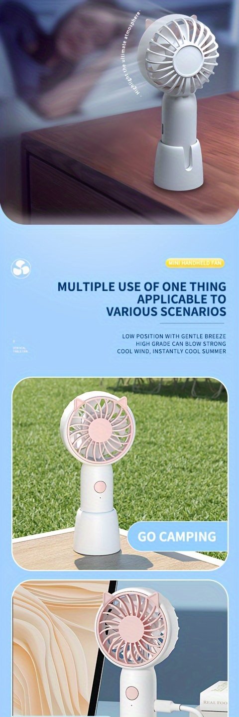 Ventilador Mini Portátil Recargable por USB - Alta Velocidad, de Mano con Viento Potente para Uso Interior/Exterior