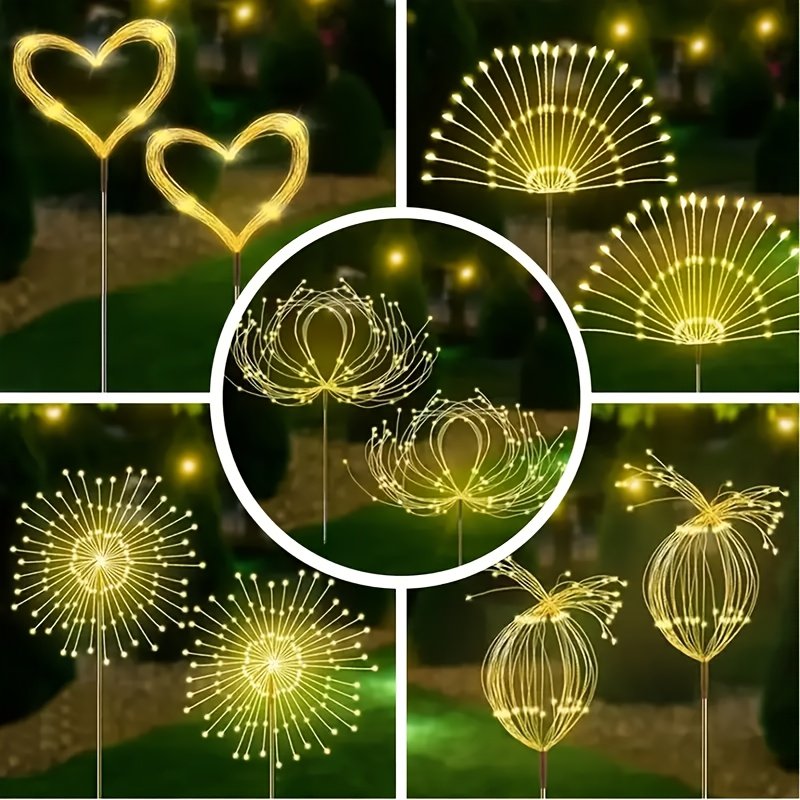 FACHOI 60/200 LED Solar de Exterior con Sensor y Regulable, Fuegos Artificiales Blanco Cálido, Adecuado para Iluminación de Jardín, Patio, Césped, Terraza, Camino, Fácil Instalación, 8 Modos, para Decoración de Villa