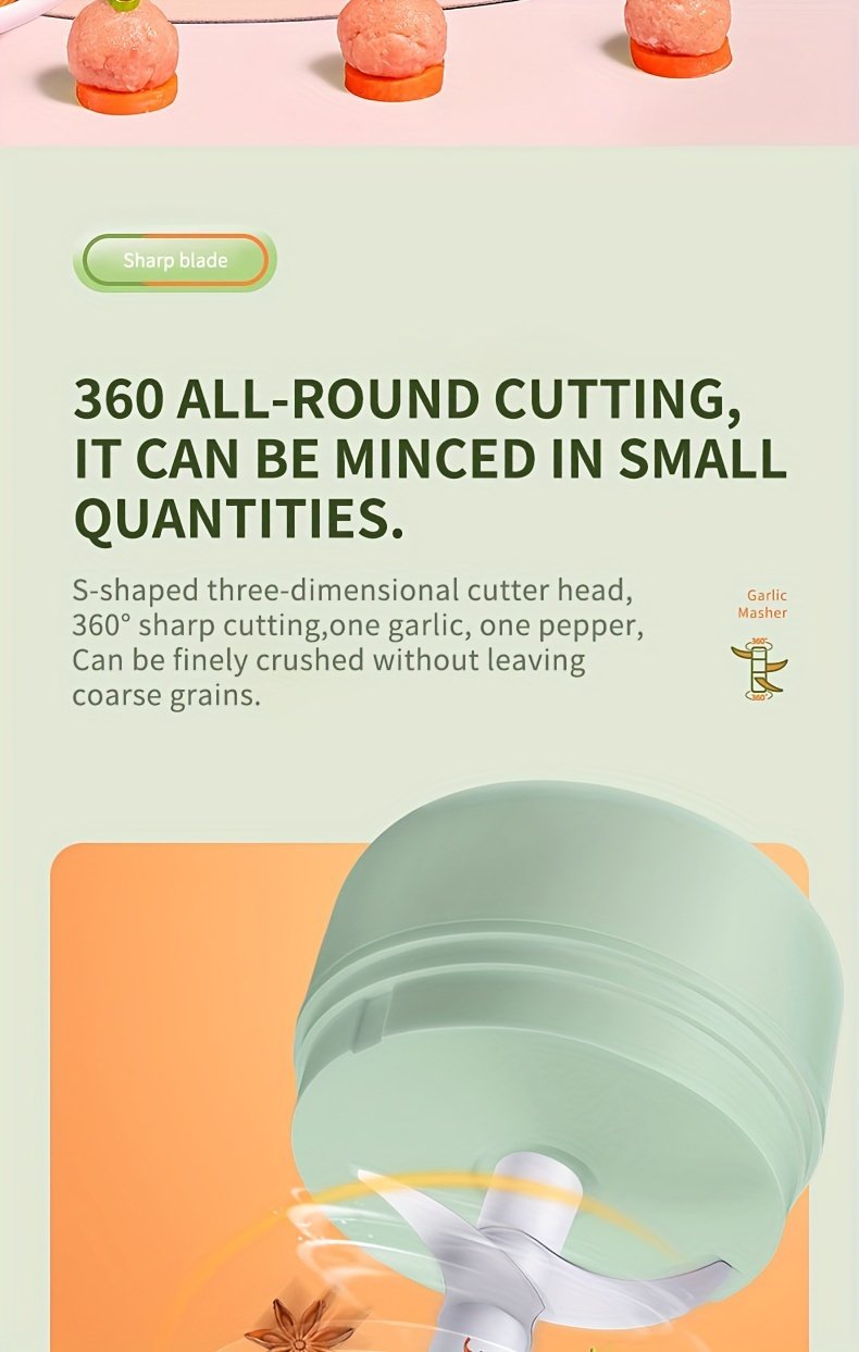 Picadora de ajo eléctrica portátil mini recargable por USB de 100/250 ml - Para picar ajo, jengibre, chile, cebolla, carne