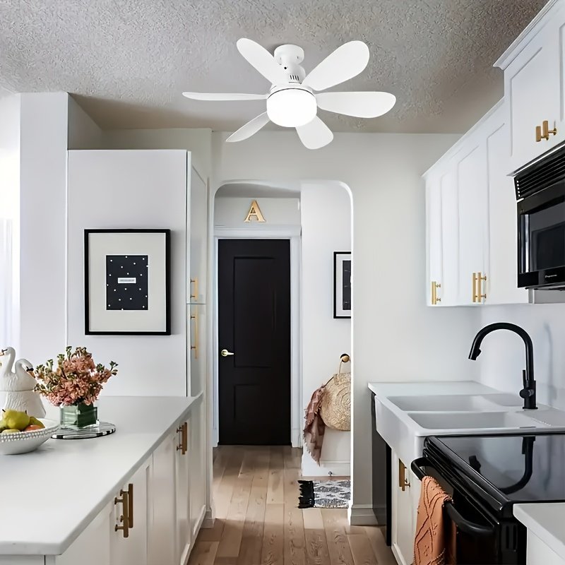 Ventilador de Techo con Luz y Control Remoto, Iluminación LED con Ventilador, 3 Velocidades de Flujo de Aire Silencioso y 3 Temperaturas de Color (3000K-4500K-6500K), Instalación Sin Herramientas + Temporizador, Ventilador de 6 Aspas E26/E27, Ideal para Dormitorio, Sala, Cocina, Garaje, Tiendas y