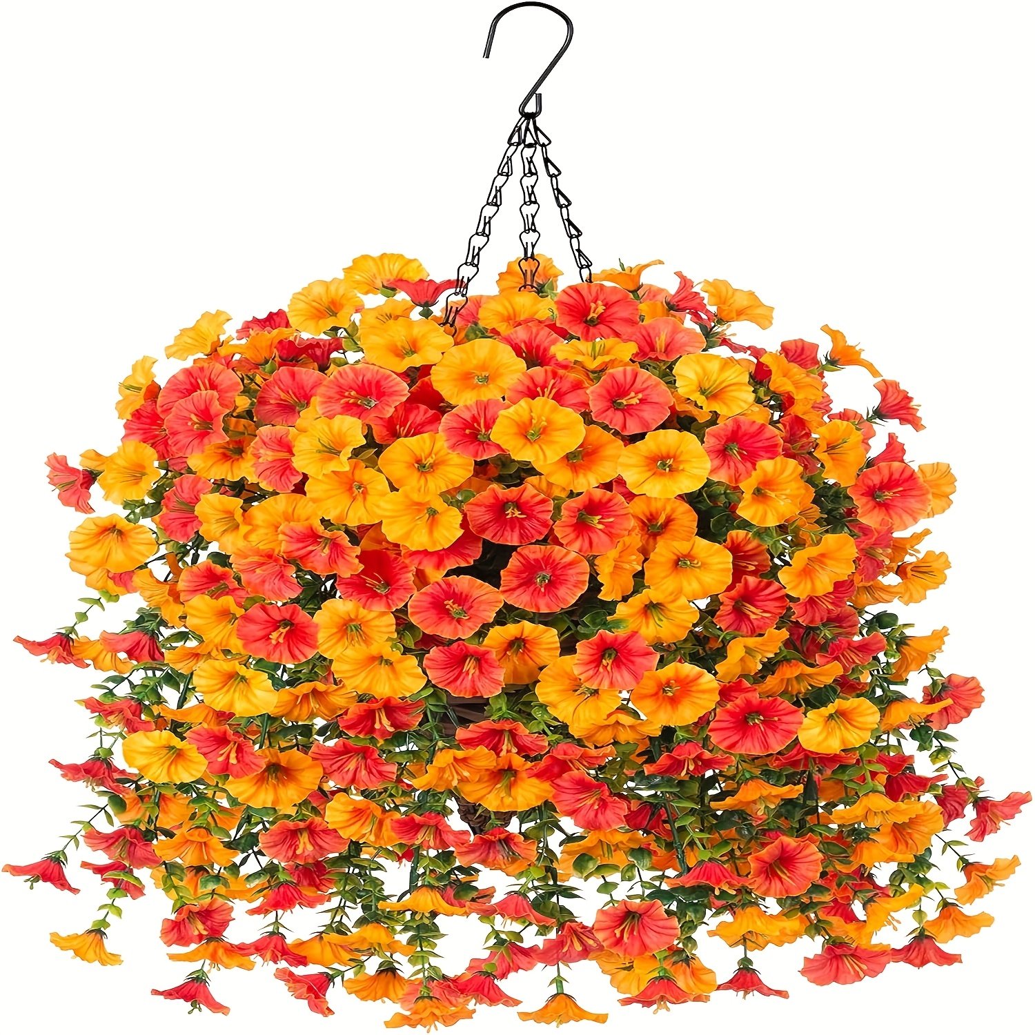 Enredaderas artificiales de campanillas resistentes a los rayos UV - Flores naranjas realistas, decoración interior/exterior resistente a los rayos UV, ideal para bodas, porches, jardines - Decoración de otoño y para todas las estaciones sin mantenimiento, arte floral de plástico duradero