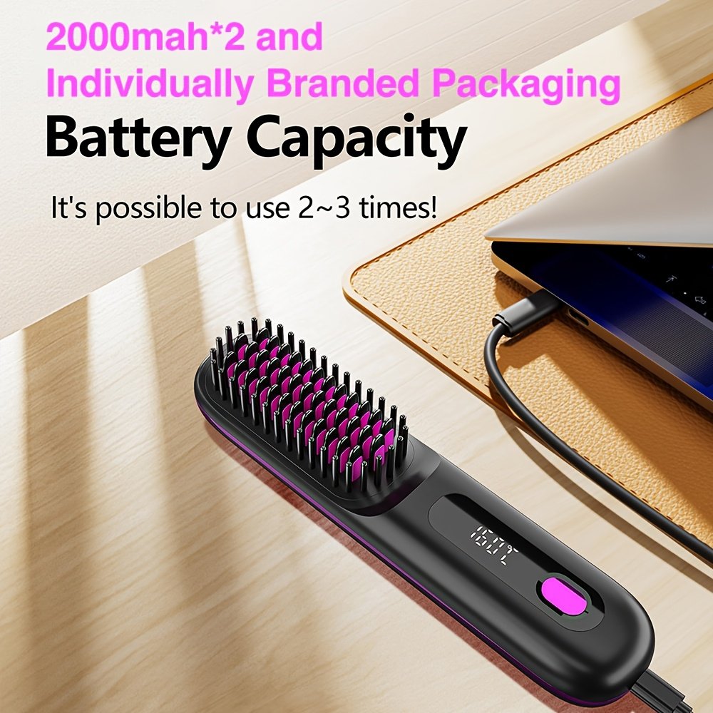 Cepillo Alisador Inalámbrico - Calentamiento Rápido, Temperatura Constante Anti-Escaldado, Pantalla LED, Diseño Portátil Ligero para Uso en Casa y Viajes, Regalo Ideal para Mujeres. Alisador, Gadget de Moda, Interfaz Fácil de Usar
