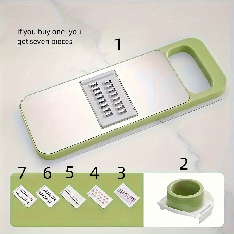 Juego de Cortador y Rallador Multifuncional de Acero Inoxidable de 7 Piezas, Cuchillas Intercambiables, Kit de Herramientas Manuales para Cocina para Patatas, Zanahorias, Pepinos