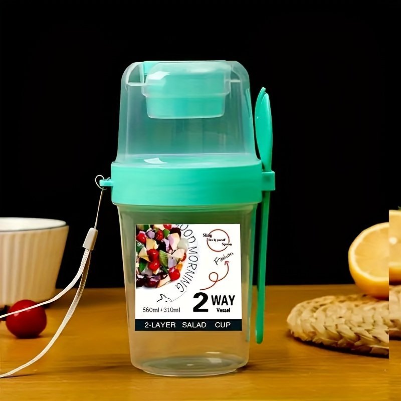 1 pieza, Taza para Ensalada, Taza Agitadora para Ensalada, Contenedor de Ensalada Saludable de Plástico con Tenedor, Porta Aderezo para Ensalada, Taza para Ensalada de Picnic, Almuerzo, Desayuno, Suministros de Cocina, Utensilios de Cocina, Suministros para la Vuelta al Colegio