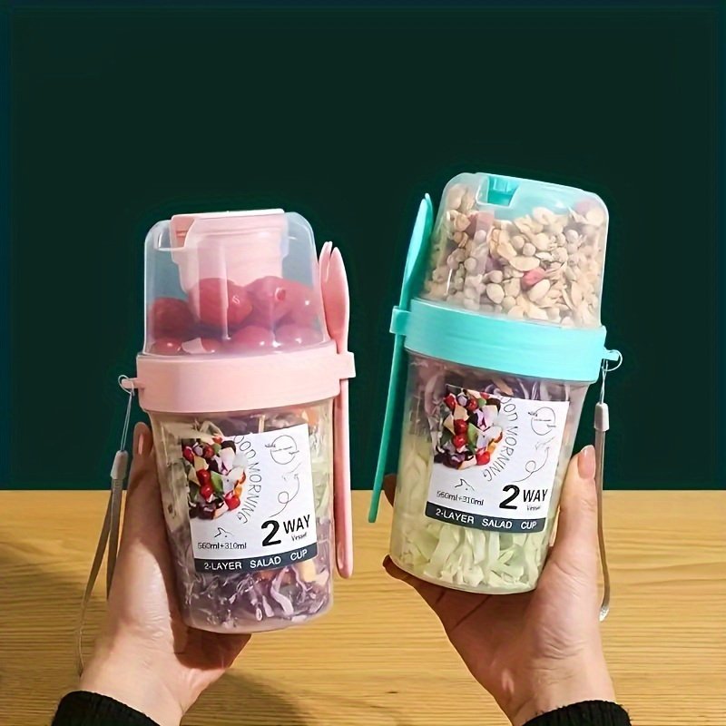 1 pieza, Taza para Ensalada, Taza Agitadora para Ensalada, Contenedor de Ensalada Saludable de Plástico con Tenedor, Porta Aderezo para Ensalada, Taza para Ensalada de Picnic, Almuerzo, Desayuno, Suministros de Cocina, Utensilios de Cocina, Suministros para la Vuelta al Colegio