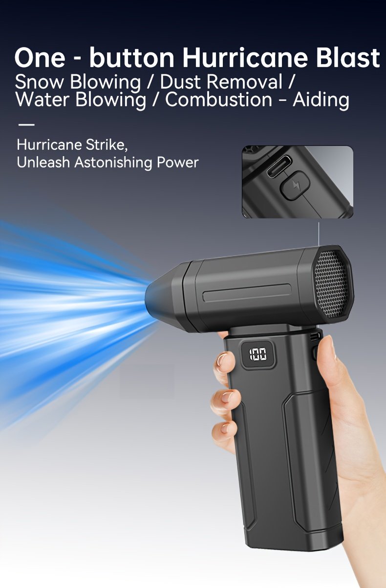 1 Ventilador Portátil USB Recargable | 6 Velocidades de Alta Presión, Turbo Súper Potente de 100K RPM, Batería de 3000mAh, Efecto de Aire Refrescante, Ideal para Viajes, Camping, Actividades al Aire Libre, con Plumero de Aire Eléctrico