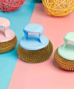 Estropajo de esponja de acero inoxidable con mango, cepillo de