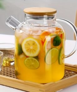 Tetera de vidrio transparente con filtro – Reutilizable, apta para microondas – Diseño redondo para té de frutas, jugo y bebidas – Reciclable, resistente a altas temperaturas – Regalo ideal para Navidad, Halloween, Pascua, Hanukkah, Acción de Gracias – Sin estampado, lavar a mano únicamente