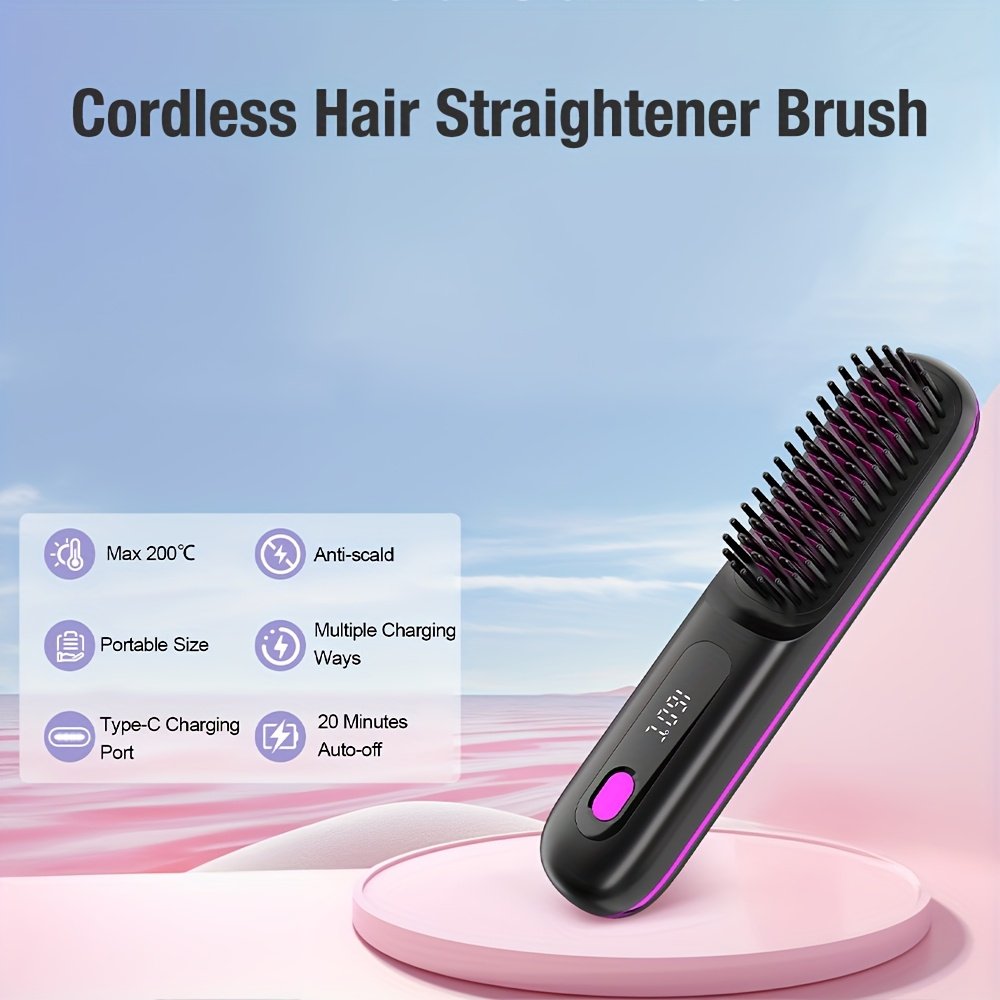 Cepillo Alisador Inalámbrico - Calentamiento Rápido, Temperatura Constante Anti-Escaldado, Pantalla LED, Diseño Portátil Ligero para Uso en Casa y Viajes, Regalo Ideal para Mujeres. Alisador, Gadget de Moda, Interfaz Fácil de Usar