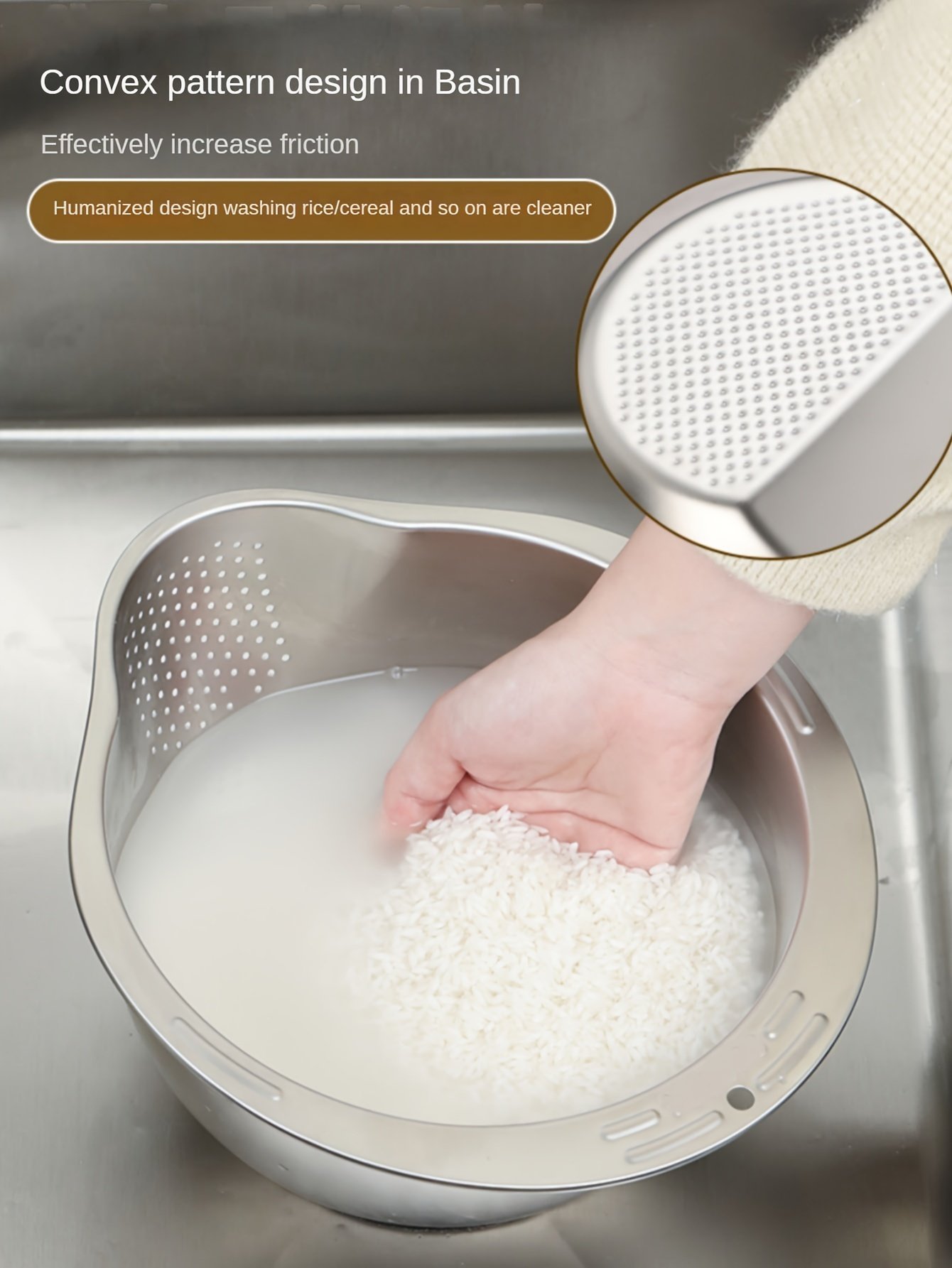 Colador de Cocina Multiusos de Acero Inoxidable - Ideal para Lavar Arroz, Escurrir Frutas y Limpiar Verduras - Colador de Malla Duradero y Seguro para Alimentos con Mango para un Filtrado Eficiente del Agua, Colador de Arroz