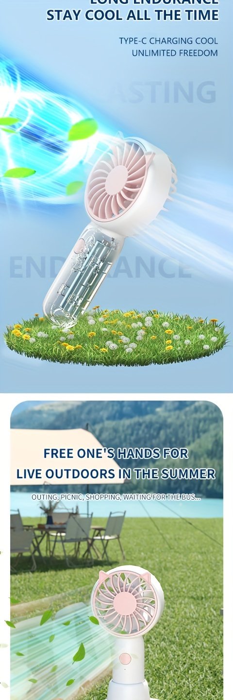 Ventilador Mini Portátil Recargable por USB - Alta Velocidad, de Mano con Viento Potente para Uso Interior/Exterior