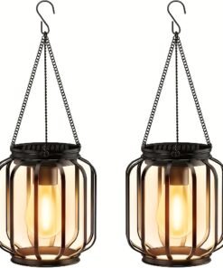 Farol Colgante Solar para Exteriores, Lámpara de Mesa, Tira de Luz Solar de Metal con Gancho, Farol Brillante y Cálido, Decoración para Exteriores, Lámpara Colgante, Decoración para Jardín, Terraza, Porche, Balcón