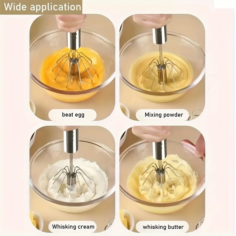 Batidor de huevos semiautomático 1/3, batidor de huevos manual de acero inoxidable, mezclador de crema autorrrotatorio, gadget de cocina, herramienta para huevos