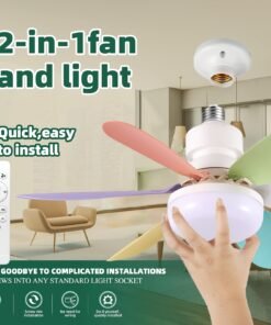 Ventilador de Techo con Luz y Control Remoto, Iluminación LED con Ventilador, 3 Velocidades de Flujo de Aire Silencioso y 3 Temperaturas de Color (3000K-4500K-6500K), Instalación Sin Herramientas + Temporizador, Ventilador de 6 Aspas E26/E27, Ideal para Dormitorio, Sala, Cocina, Garaje, Tiendas y