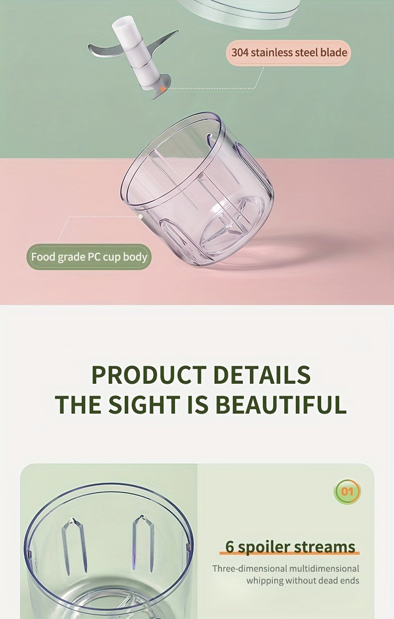 Picadora de ajo eléctrica portátil mini recargable por USB de 100/250 ml - Para picar ajo, jengibre, chile, cebolla, carne