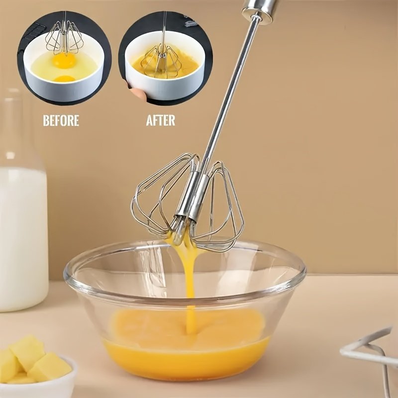 Batidor de huevos semiautomático 1/3, batidor de huevos manual de acero inoxidable, mezclador de crema autorrrotatorio, gadget de cocina, herramienta para huevos