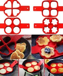 Molde antiadherente para escalfar huevos y hacer panqueques - Formas de corazón, estrella, flor - Molde de silicona en forma de aro para huevos fáciles de limpiar para hacer huevos redondos perfectos, panqueques, huevos fritos - Apto para el hogar, restaurante, desayuno - Utensilio de cocina, cocina