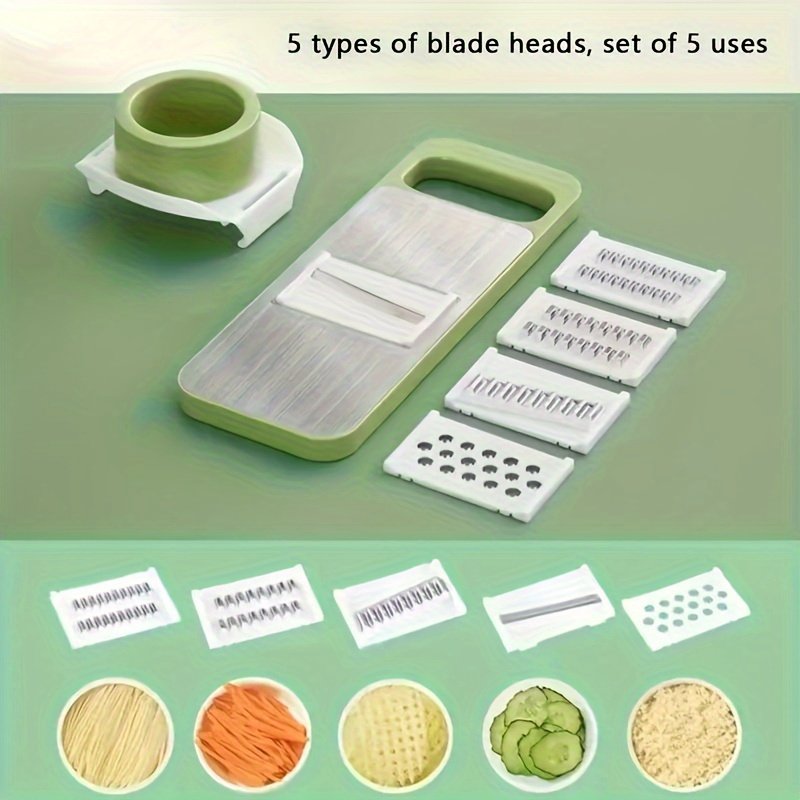 Juego de Cortador y Rallador Multifuncional de Acero Inoxidable de 7 Piezas, Cuchillas Intercambiables, Kit de Herramientas Manuales para Cocina para Patatas, Zanahorias, Pepinos