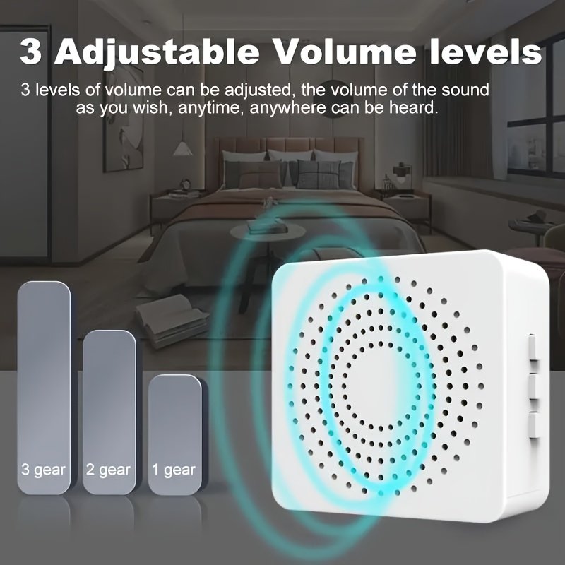 1 X Timbre Inteligente DingDong, con 38 Tonos Relajantes y 3 Niveles de Volumen, Instalación Autoadhesiva o con Taladro, No Requiere Configuración, Transmisión de Amplio Alcance. El DingDong Utiliza Carga USB, Mientras que el Transmisor Funciona con una Pila Botón. Este Timbre sin varillas para el
