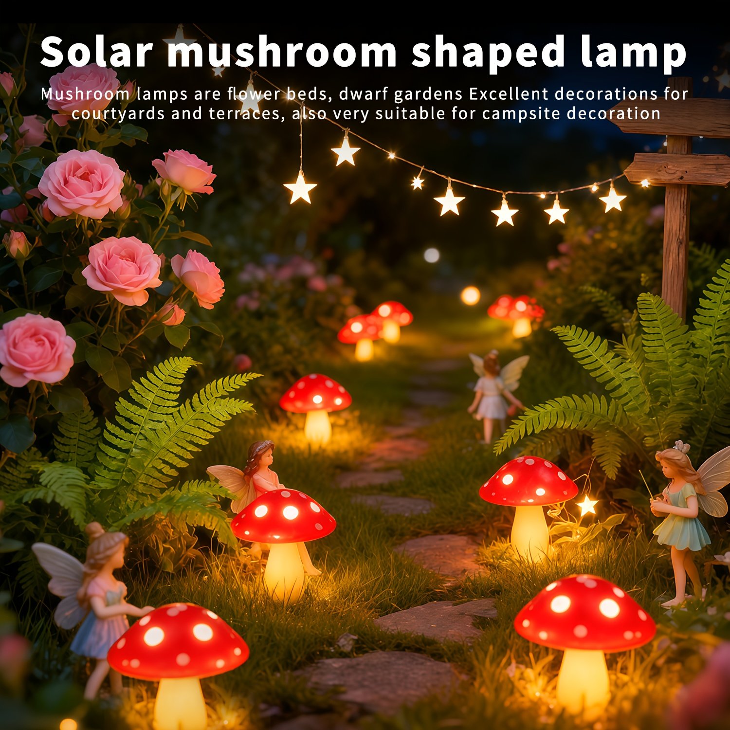 10 piezas de luces solares de champiñón, luces de césped para exteriores. Se apagan automáticamente durante el día y se encienden por la noche. Luces solares con clasificación IPX4 y 12 modos. Adecuadas para verano, camping, Navidad, caminos, decoración de fiestas e iluminación de senderos.