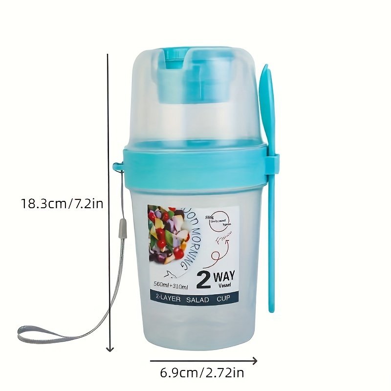 1 pieza, Taza para Ensalada, Taza Agitadora para Ensalada, Contenedor de Ensalada Saludable de Plástico con Tenedor, Porta Aderezo para Ensalada, Taza para Ensalada de Picnic, Almuerzo, Desayuno, Suministros de Cocina, Utensilios de Cocina, Suministros para la Vuelta al Colegio