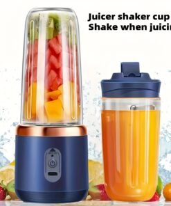 Exprimidor y batidora eléctrica portátil 2 en 1 mejorados de 6 hojas, exprimidor recargable por USB con 2 vasos, coctelera deportiva con tapa abatible para batidos, batidora portátil multifuncional inalámbrica, hace batidos, mezclador de frutas, fabricante de bebidas