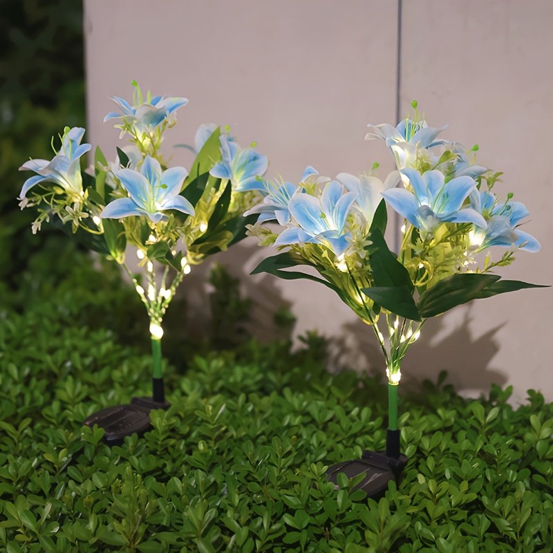 Luz solar de flor de lirio de 7 cabezales con 42 cuentas LED, luz solar de jardín rosa para exteriores para decoración exterior, adecuada para patios, terrazas y jardines exteriores