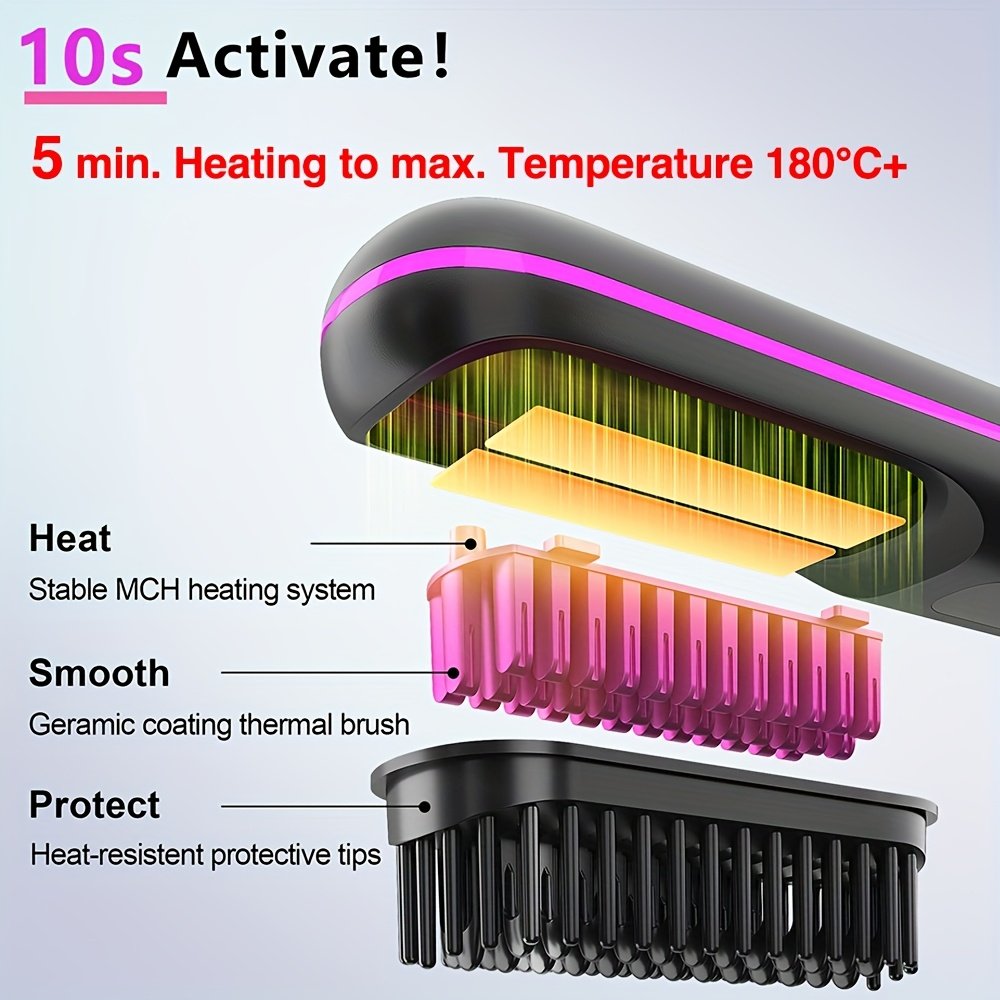 Cepillo Alisador Inalámbrico - Calentamiento Rápido, Temperatura Constante Anti-Escaldado, Pantalla LED, Diseño Portátil Ligero para Uso en Casa y Viajes, Regalo Ideal para Mujeres. Alisador, Gadget de Moda, Interfaz Fácil de Usar
