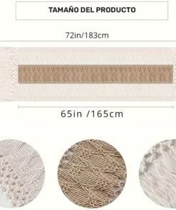 Alternative view of Un caminito de mesa bohemio de 72 pulgadas de largo, diseñado para la decoración del hogar, con un estilo rústico de granja en crema y marrón, completo con borlas, adecuado para usar en la sala de comidas o en el dormitorio.