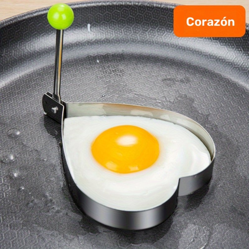 Juego de 4 moldes para huevos de acero inoxidable, con formas de corazón, estrella, flor y redonda, herramienta para dar forma al desayuno - Imagen 2