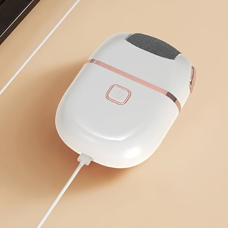 1 Máquina eléctrica recargable para el cuidado de los pies, elimina rápidamente callos y piel muerta, beige claro, fácil de limpiar, adecuada para una exfoliación suave de los pies, carga USB, portátil y fácil de usar, trata pies agrietados y secos, beige claro, viene con tres cabezales de molienda