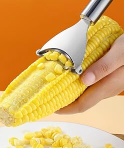 1pc Pelador de Maíz de Acero Inoxidable - Herramienta Multifuncional para Cocina para Pelar Eficientemente Maíz, Verduras y Frutas - Reutilizable, Diseño Higiénico con Cuchillas Afiladas - Seguro para Contacto Alimenticio, Utensilio Doméstico Duradero, Removedor de Fruta Color Beige Claro, Mango Cómodo, Material Fácil de Limpiar