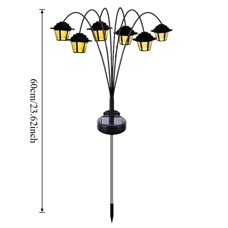 1pc Farol Solar Vintage de Exterior, 6 Luces LED Blanco Cálido, Especial para Iluminación de Senderos, Decoración de Jardines, Lámpara Colgante, Crea un Ambiente Clásico, Esencial para Iluminación de Villas, Patios y Pasillos, Decoración para Fiestas y Festivales, Carga Solar de Alta Capacidad, Luz