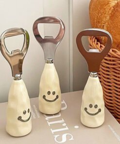 Abrebotellas de cerveza con cara sonriente, mango de plástico con