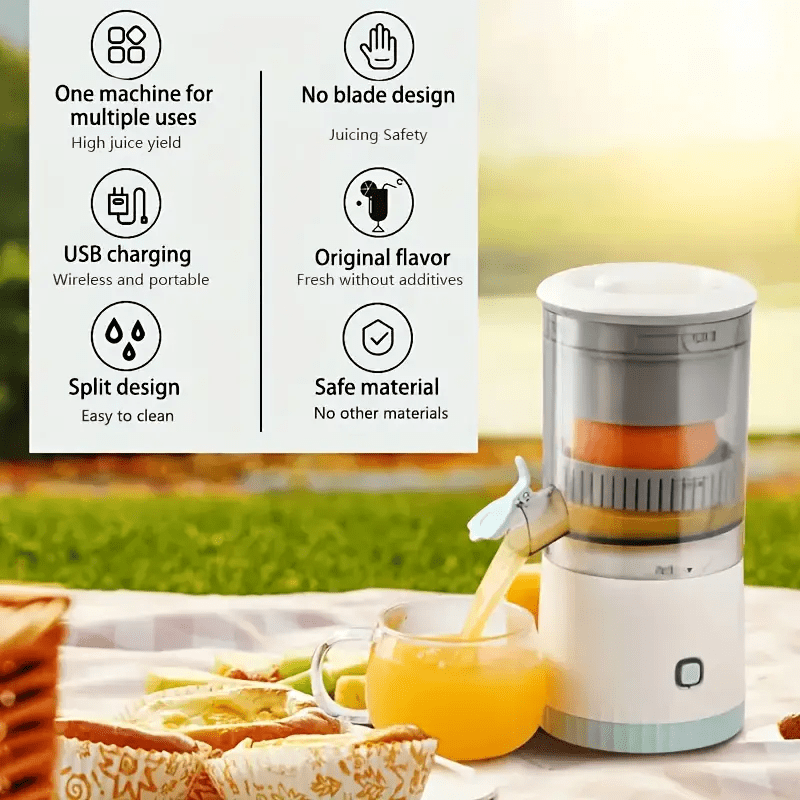 Un Exprimidor Eléctrico Inalámbrico, 13.53 Onzas - Recargable por USB, con Batería de Litio, Fácil Operación con Botón, Vaso Extraíble y Separación Automática de Jugo - Ideal para Jugo Fresco, un Regalo de Vacaciones, Hecho de Material ABS de Grado Alimenticio